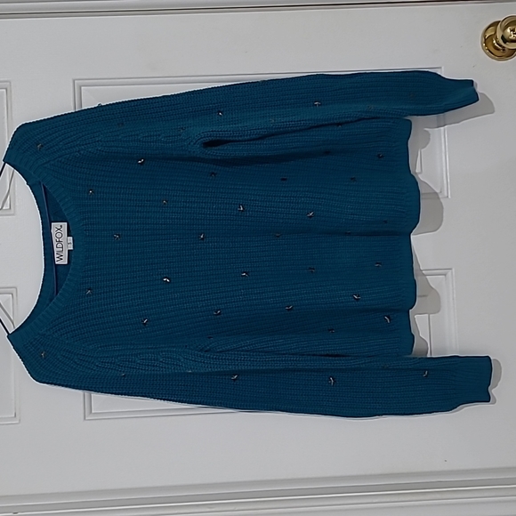 Wildfox Erika Stud Star Open Back Teal Blue Sweater - Picture 2 of 10